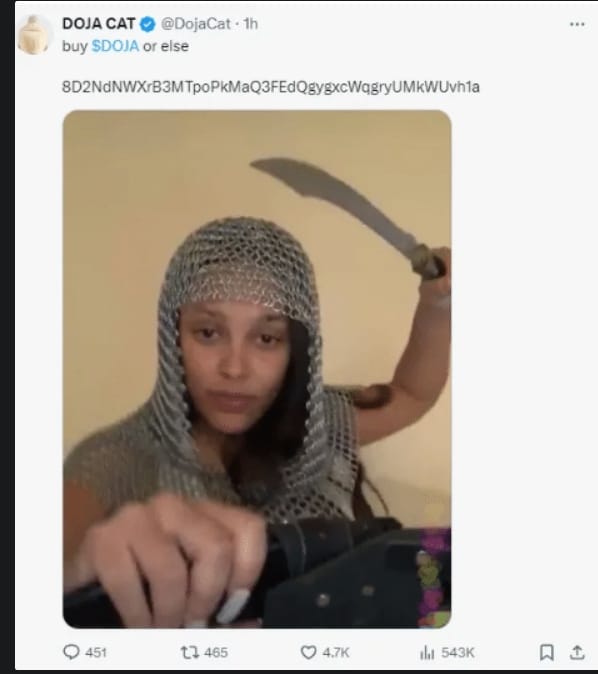 Crypto Celebrities: DOJA Cat's Account Hacked to Promote Fake Coin! 2 crypto news