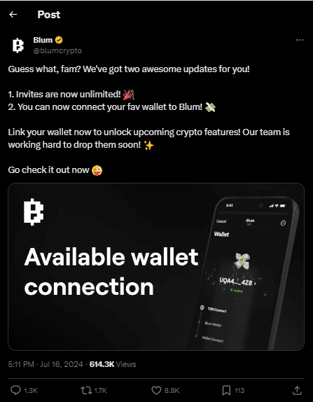 Blum Airdrop Update: TON Wallet Connection Available! 5 crypto news