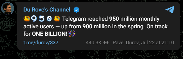 Telegram Crypto Games: Telegram Users Explode to 950 Million! 12 crypto news