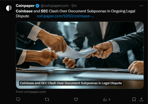 Coinbase Subpoena Battle Heats Up as SEC Calls for Limits 2 crypto news