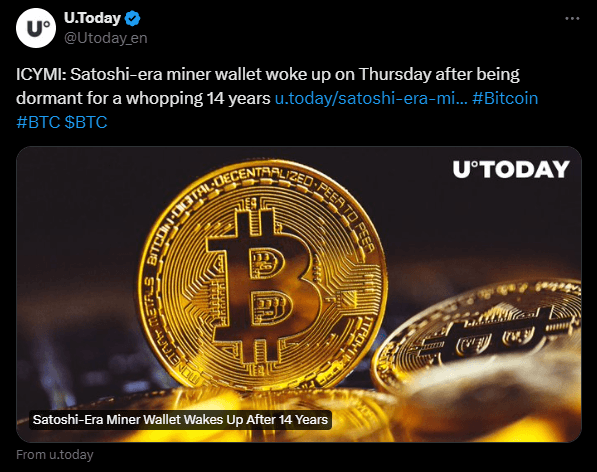Satoshi-Era Bitcoin Whale: Transfer $14M Worth of BTC 4 crypto news