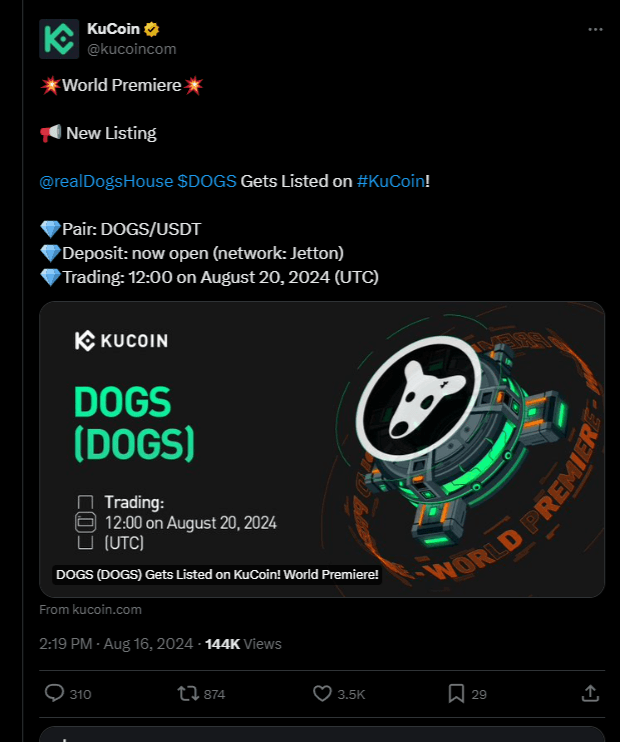 Breaking News: DOGS Listed on KuCoin—Get Ready for Trading! 2 crypto news