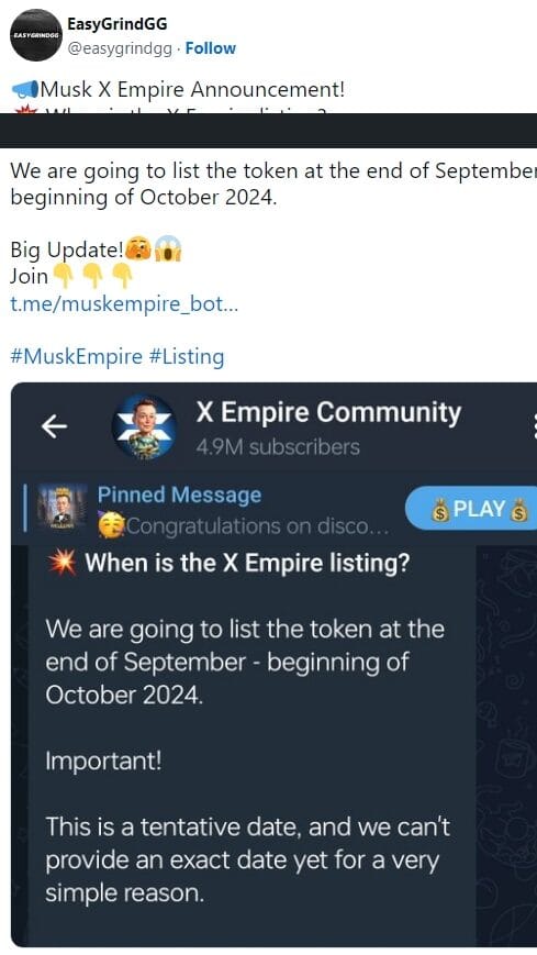 X Empire Listing Date Confirmed: Get Ready for Launch Before September 30th 5 crypto news