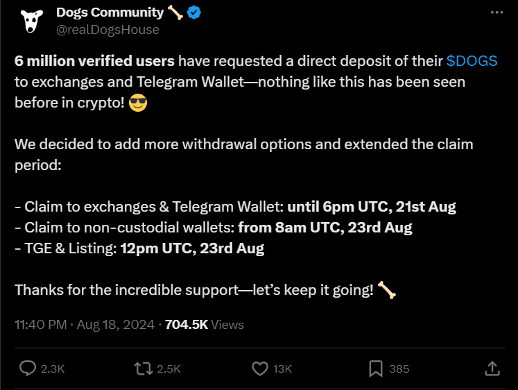 DOGS Token Listing Date Delayed! What just Happened? 3 crypto news