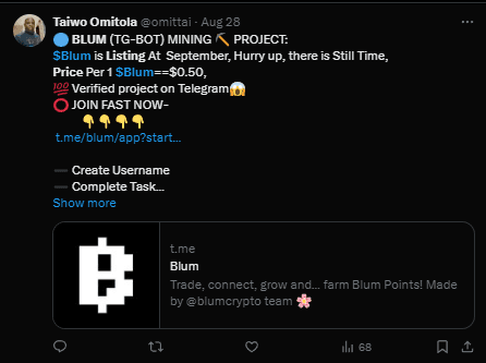 Blum Listing Price: 1 $Blum = $0.4 When Listed on 30th September 3 crypto news