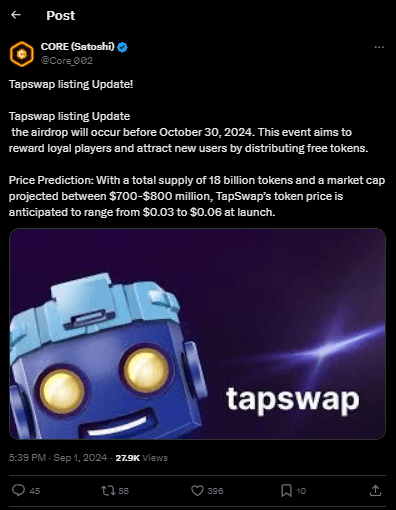 Tapswap Listing Confirmed: Grab 50M $TAPS Before 30th Oct 2 crypto news