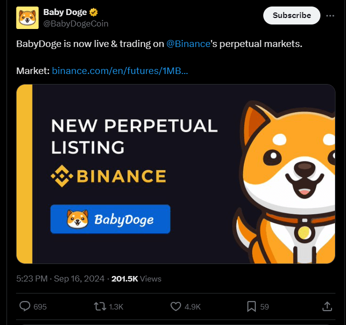 Baby Doge Coin Soars 102% After Binance Listing: Is a Market Correction Coming? 2 crypto news