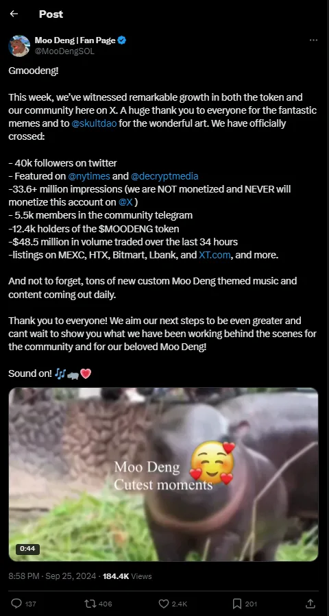 Moo Deng Crypto: Thai Hippo Token Surges to $100M 3 crypto news