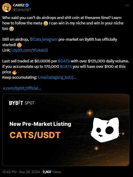 CATS Bybit Listing: Pre-Trade $CATS at $0.0006 in the Biggest October Airdrop! 2 crypto news
