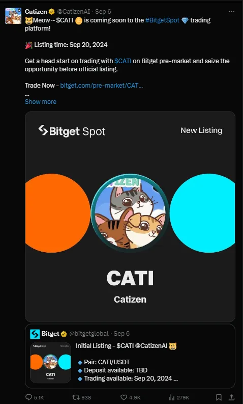 Catizen Pre-Market Price: 1 $CATI = $0.50 Or Above Before September 20? 3 crypto news