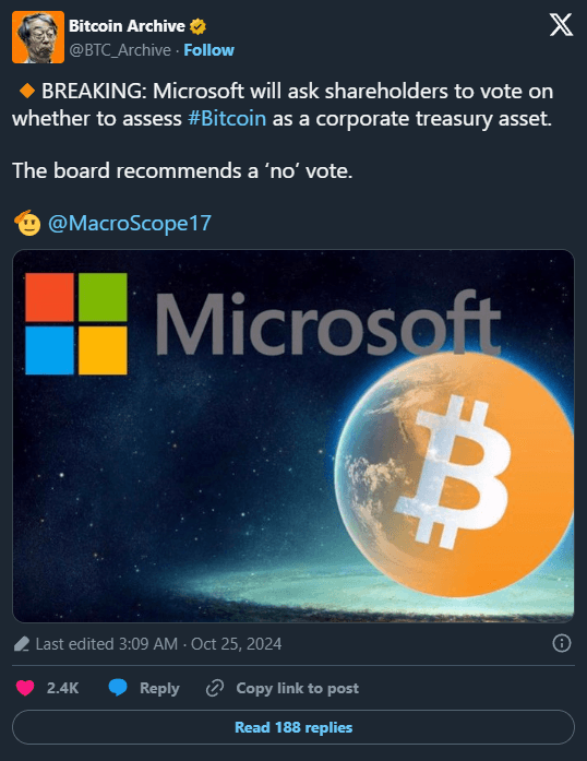 Bitcoin Investment on the Agenda for Microsoft's December Shareholder Meeting 2 crypto news