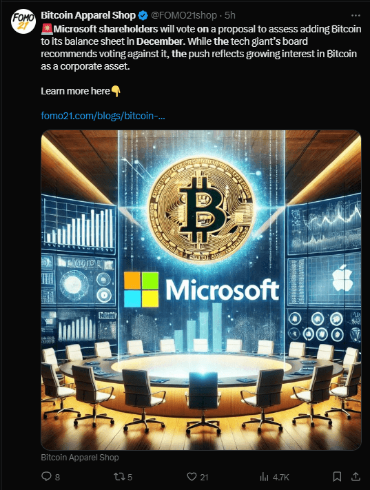 Bitcoin Investment on the Agenda for Microsoft's December Shareholder Meeting 3 crypto news
