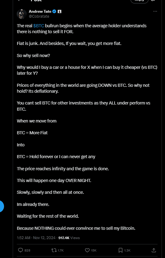 Bitcoin to Infinity? Andrew Tate Predicts BTC Bull Run Has Barely Begun 2 crypto news