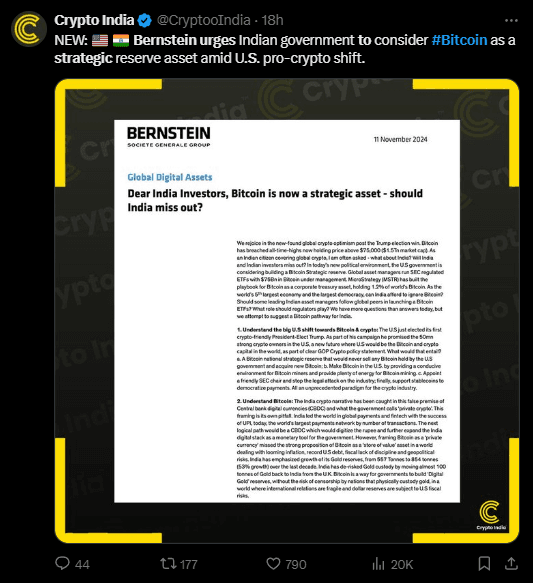 Bernstein Urges India to Seize Bitcoin's Strategic Value in Global Economy 2 crypto news