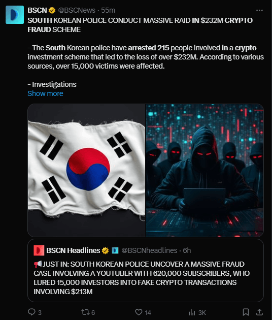 South Korea Arrests 215 in $232 Million Crypto Fraud Operation 3 crypto news
