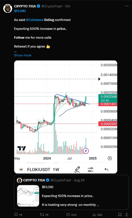 Floki Price Surges 25% Following Coinbase Listing News 3 crypto news