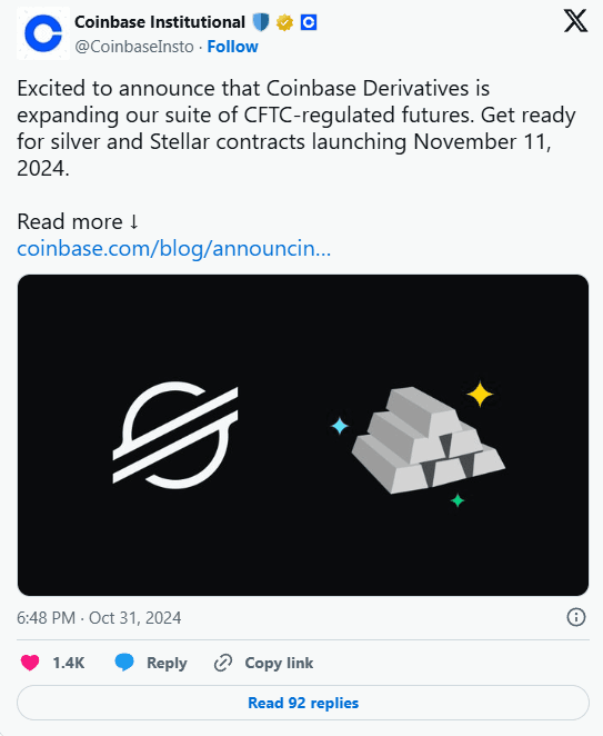Coinbase Launches Silver and Stellar Futures on Derivatives Platform 2 crypto news