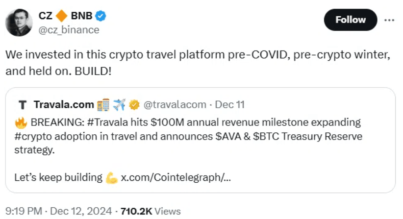 AVA Coin Skyrockets 273% After Changpeng Zhao's Tweet 2 AVA Coin