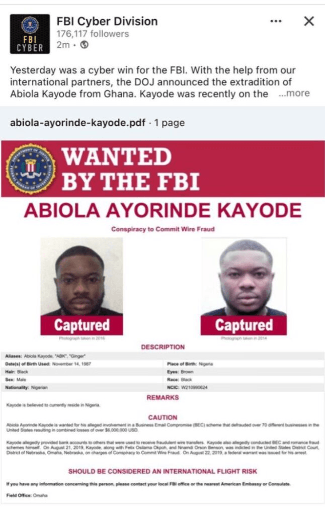 FBI Extradites Abiola Kayode: The $6M Email Scam That Shook U.S. Businesses 3 Abiola Kayode