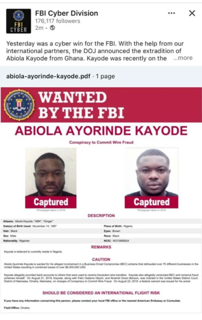 FBI Extradites Abiola Kayode: The $6M Email Scam That Shook U.S. Businesses 3 Abiola Kayode