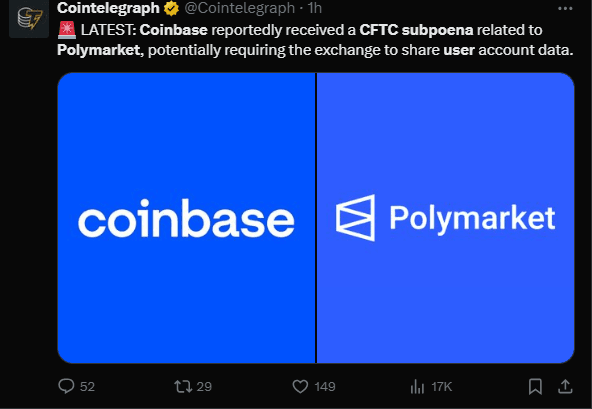 Coinbase Alerts Users About CFTC Subpoena In Polymarket Investigation 2 crypto news