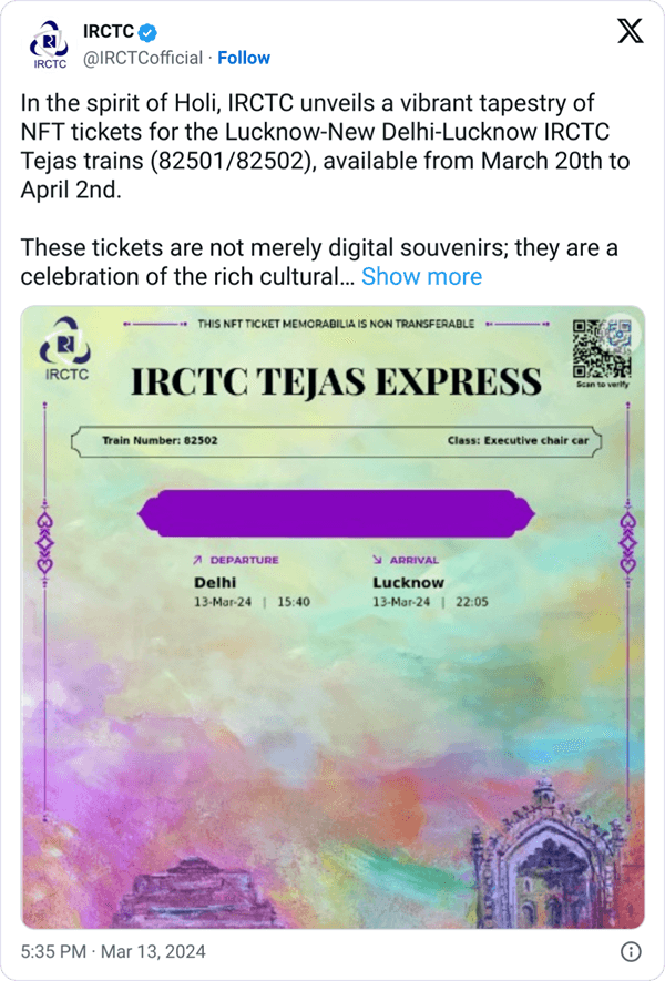 Indian Railways Issued NFT Tickets On Polygon Blockchain for Mahakumbh Mela 3 crypto news