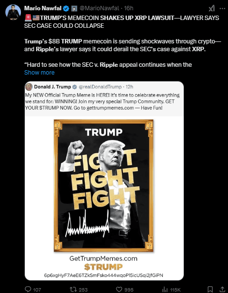 XRP Lawsuit Update: Trump Meme Coin Shakes Up Ripple's Fight 2 XRP lawsuit