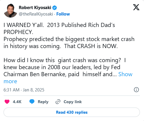 Robert Kiyosaki Bitcoin Crash Insight: Why It's 'Great News' for Investors 3 Robert Kiyosaki Bitcoin Crash